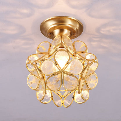 Golden Bloom Ceiling Light | Brass & Glass | Clear, Green, Pink Shades