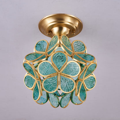 Golden Bloom Ceiling Light | Brass & Glass | Clear, Green, Pink Shades