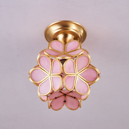 Golden Bloom Ceiling Light | Brass & Glass | Clear, Green, Pink Shades