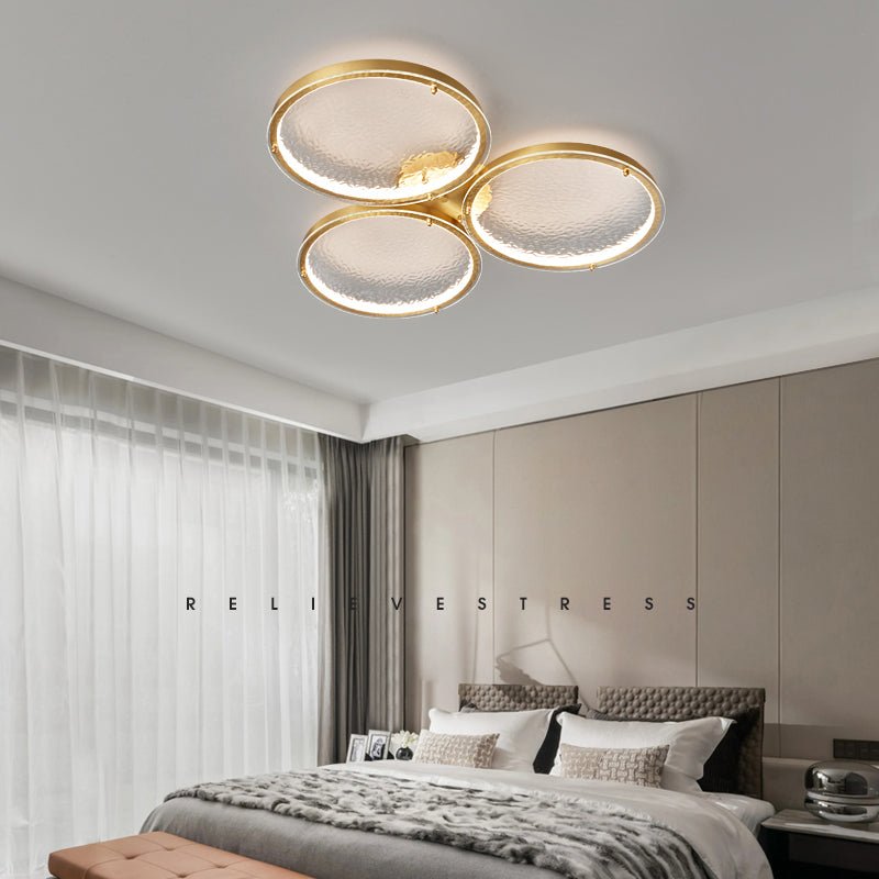 Golden Rings Ceiling Light | Brass & Glass | 3-Color LED