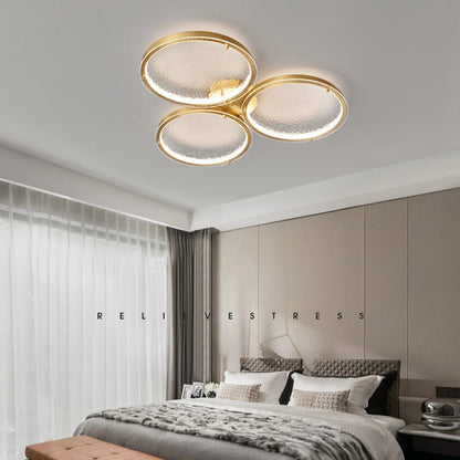 Golden Rings Ceiling Light | Brass & Glass | 3-Color LED