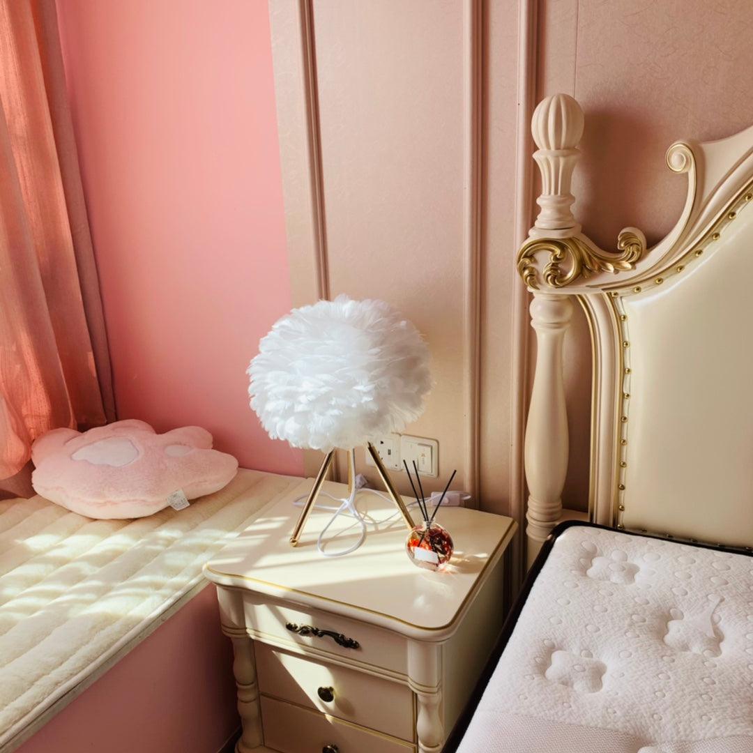 Goose Feather Table Lamp | Metal Base | Pink, White, Gray