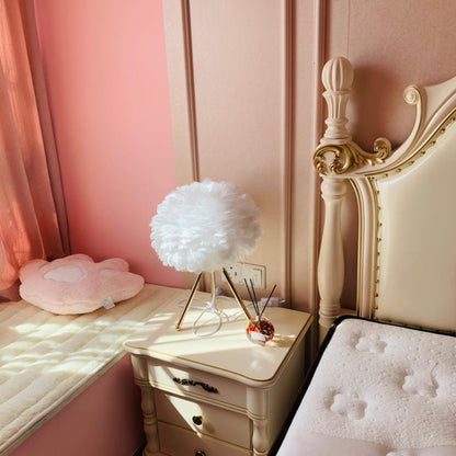 Goose Feather Table Lamp | Metal Base | Pink, White, Gray