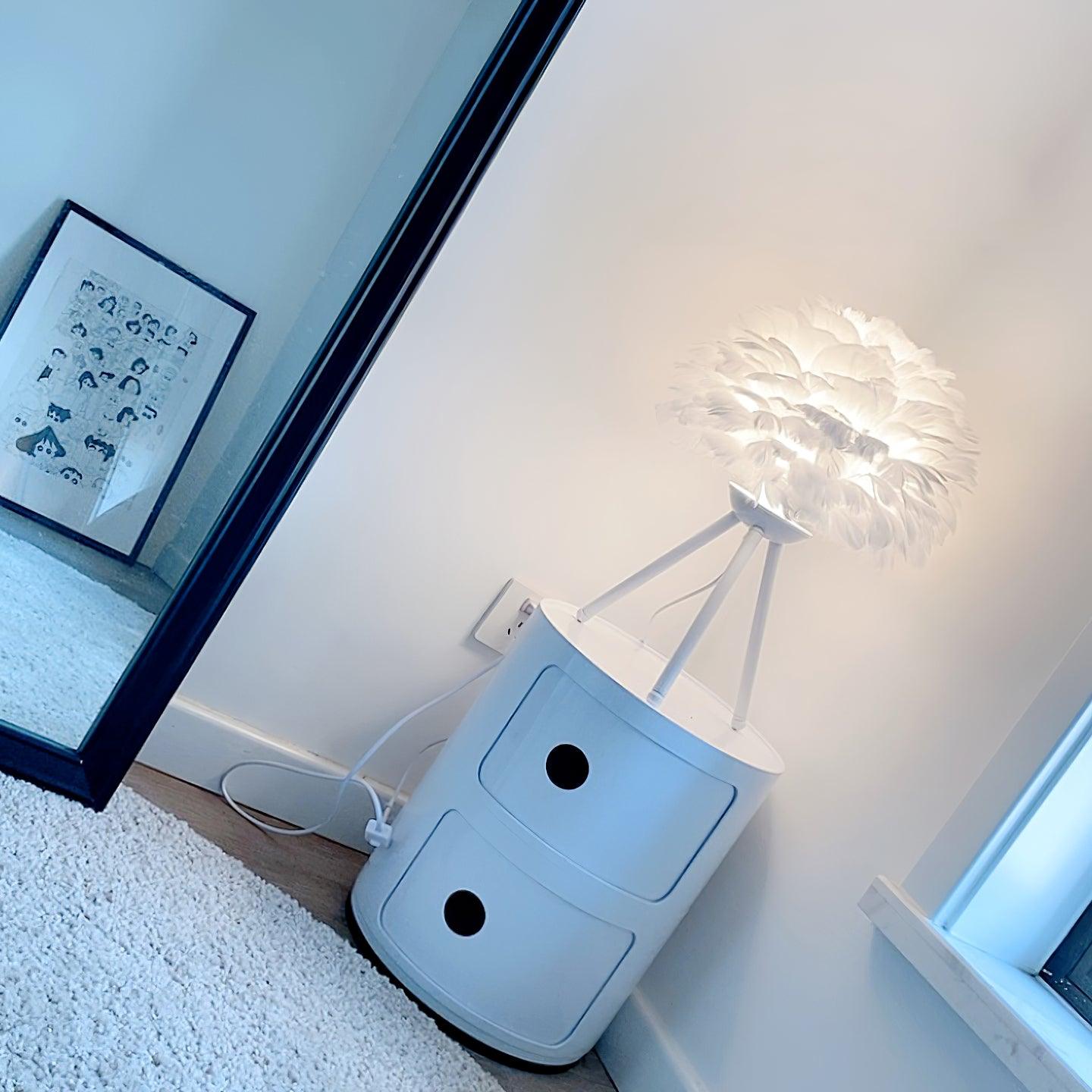 Goose Feather Table Lamp | Metal Base | Pink, White, Gray