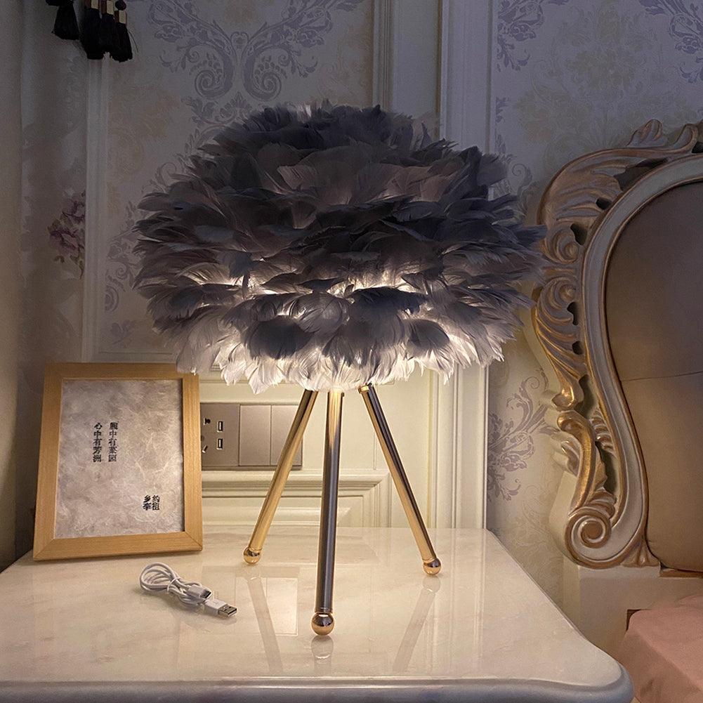 Goose Feather Table Lamp | Metal Base | Pink, White, Gray