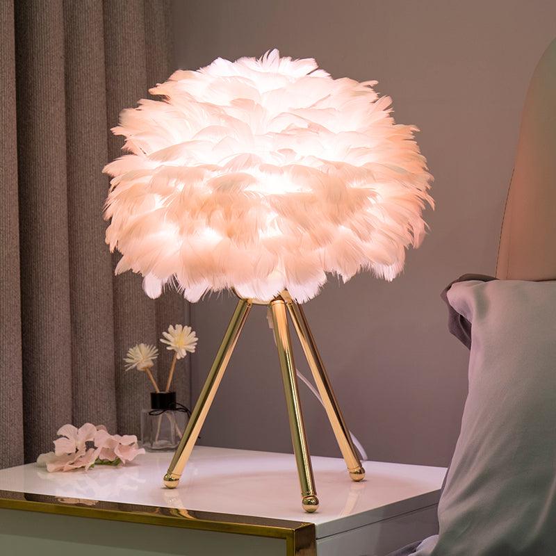 Goose Feather Table Lamp | Metal Base | Pink, White, Gray