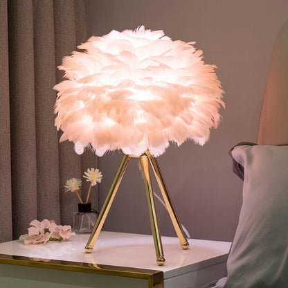 Goose Feather Table Lamp | Metal Base | Pink, White, Gray
