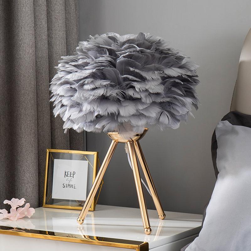 Goose Feather Table Lamp | Metal Base | Pink, White, Gray