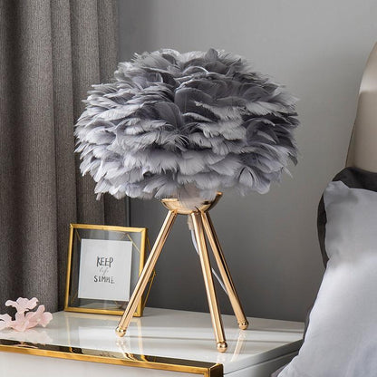 Goose Feather Table Lamp | Metal Base | Pink, White, Gray