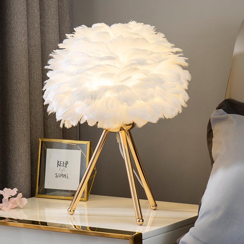 Goose Feather Table Lamp | Metal Base | Pink, White, Gray