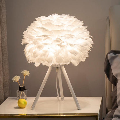 Goose Feather Table Lamp | Metal Base | Pink, White, Gray