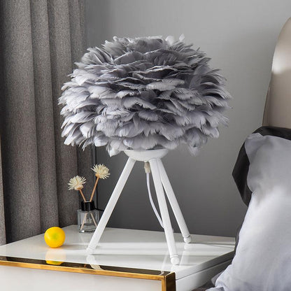 Goose Feather Table Lamp | Metal Base | Pink, White, Gray