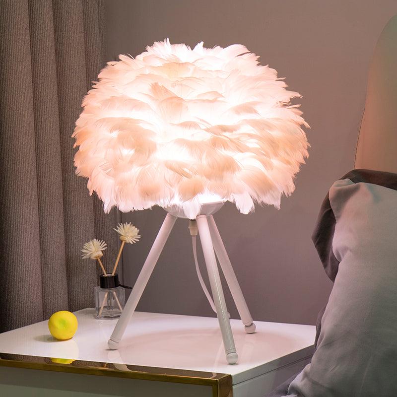 Goose Feather Table Lamp | Metal Base | Pink, White, Gray