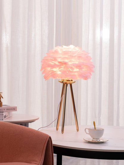 Goose Feather Table Lamp | Metal Base | Pink, White, Gray