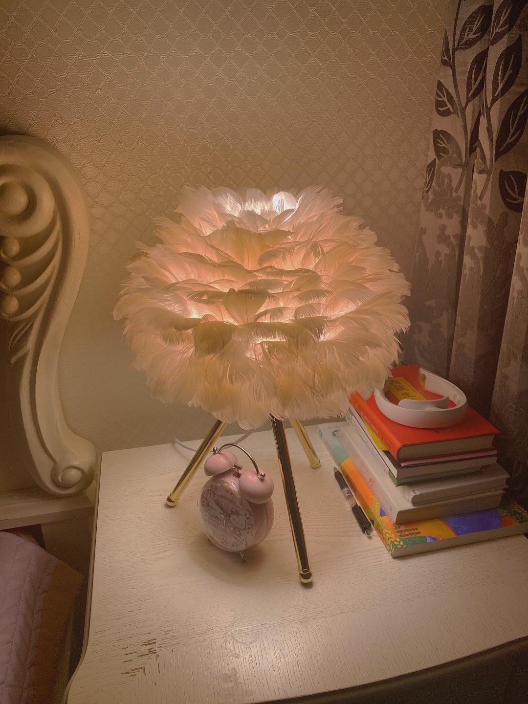 Goose Feather Table Lamp | Metal Base | Pink, White, Gray