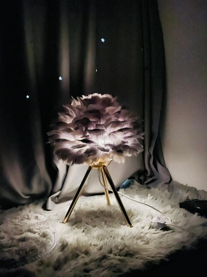 Goose Feather Table Lamp | Metal Base | Pink, White, Gray