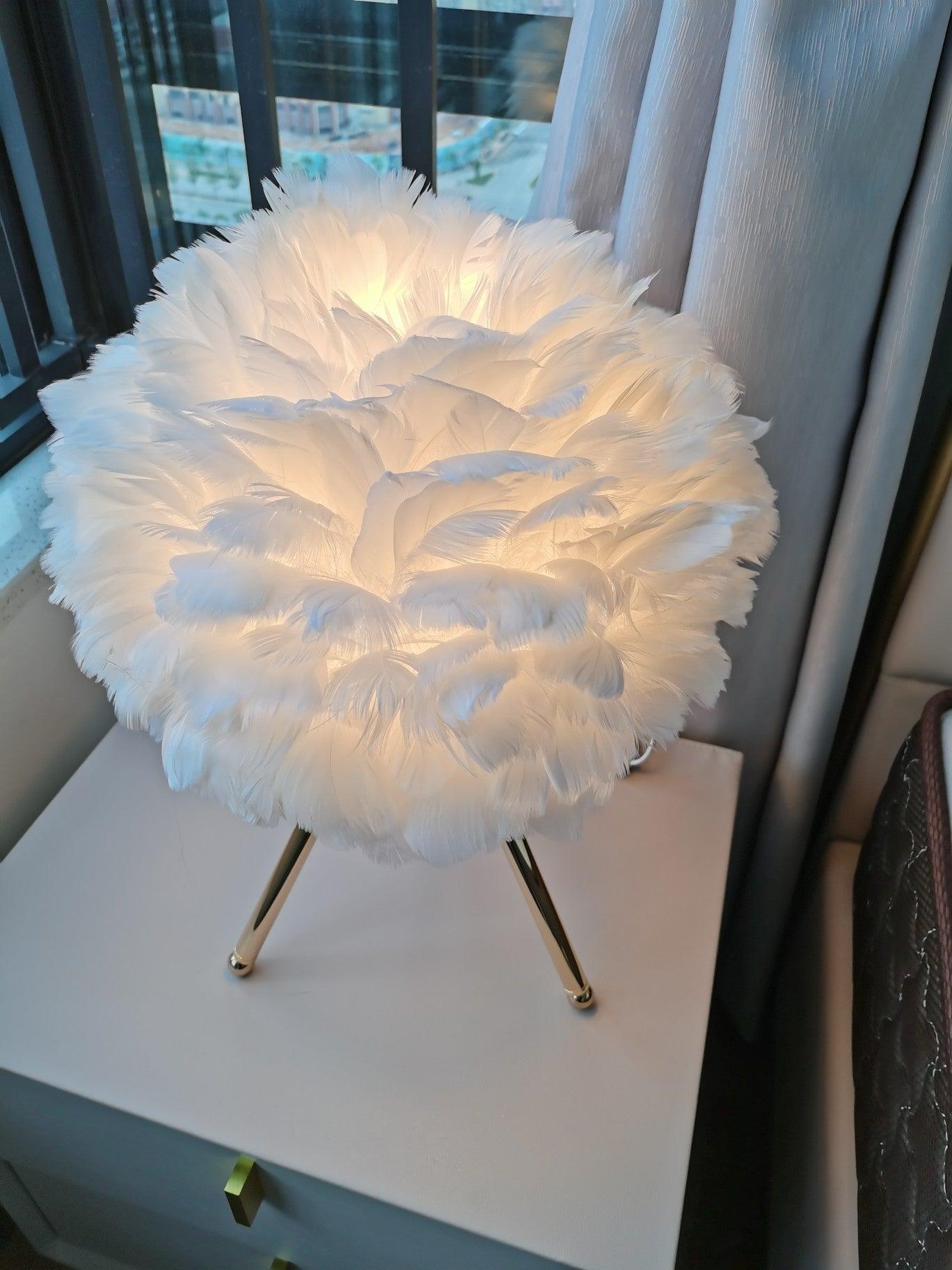 Goose Feather Table Lamp | Metal Base | Pink, White, Gray