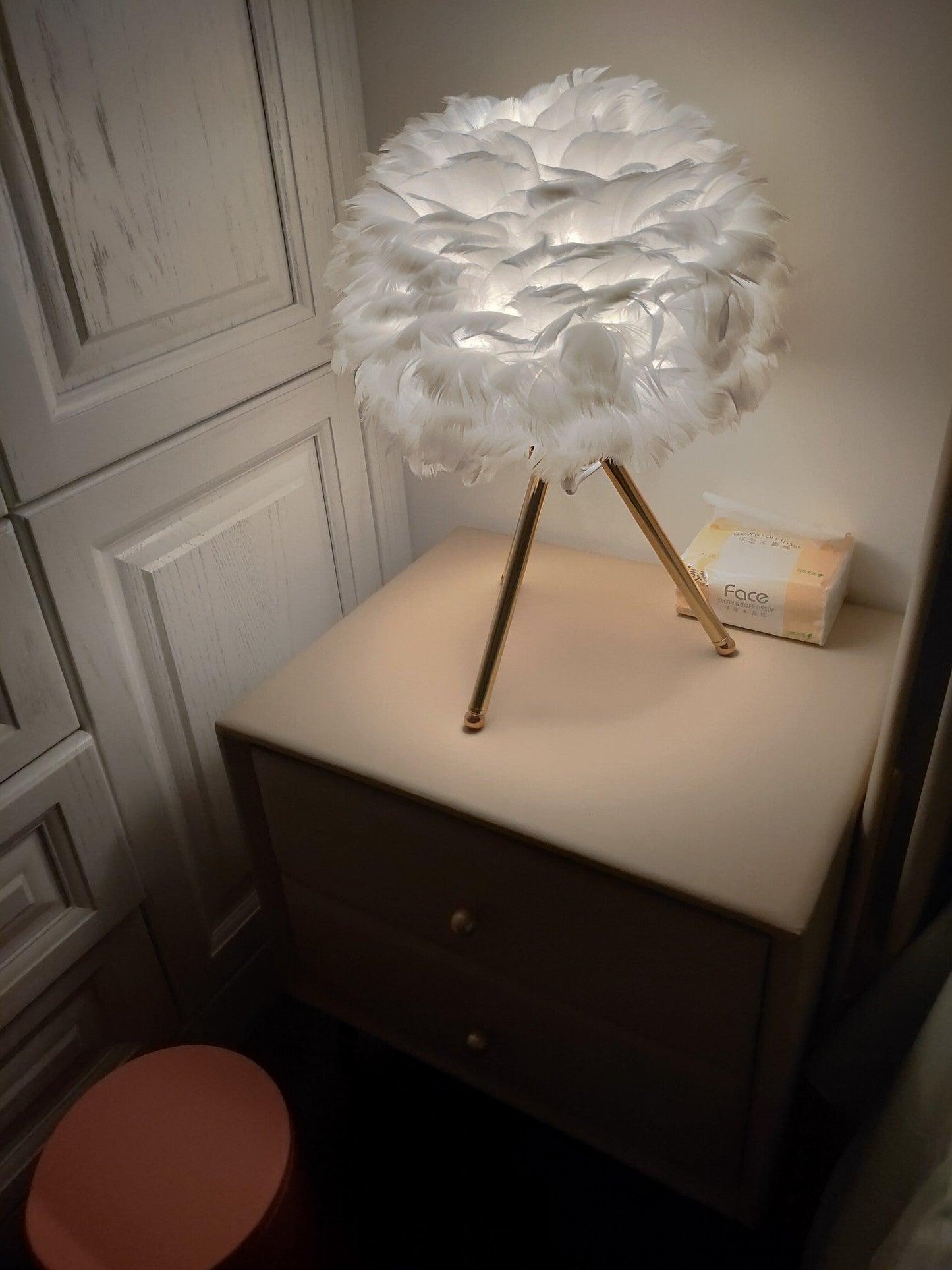 Goose Feather Table Lamp | Metal Base | Pink, White, Gray