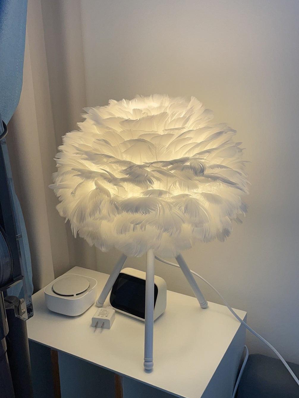 Goose Feather Table Lamp | Metal Base | Pink, White, Gray
