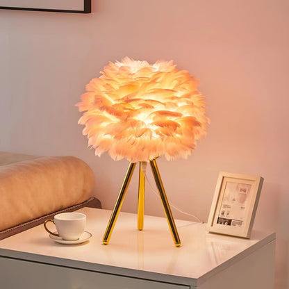 Goose Feather Table Lamp | Metal Base | Pink, White, Gray