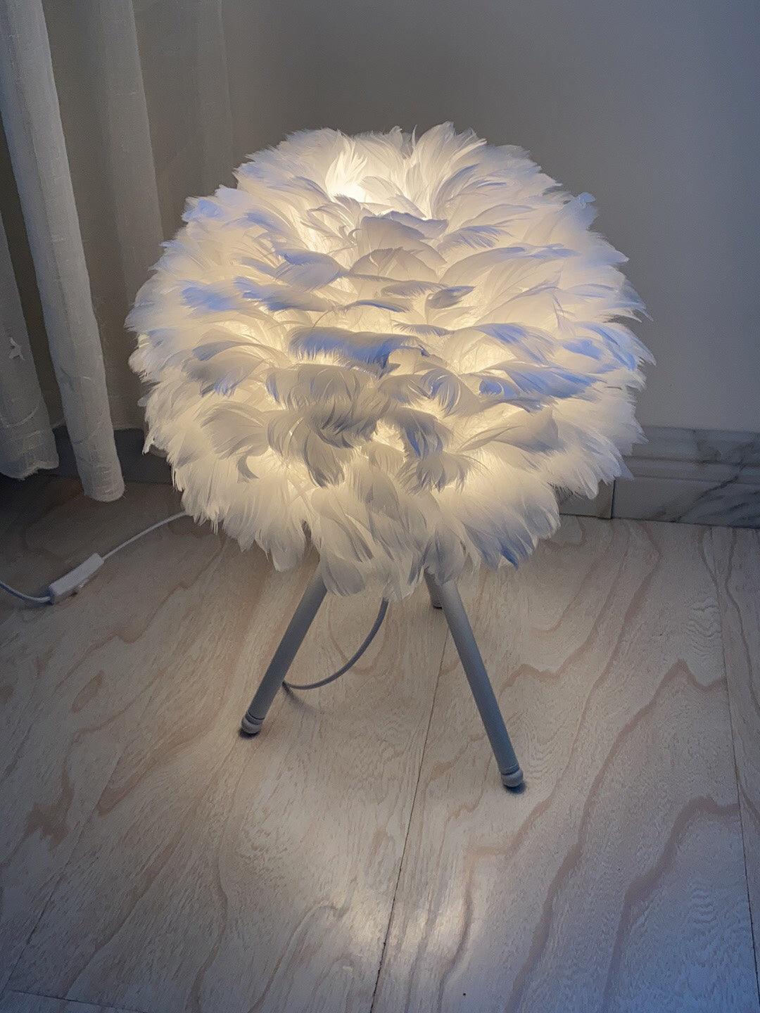 Goose Feather Table Lamp | Metal Base | Pink, White, Gray