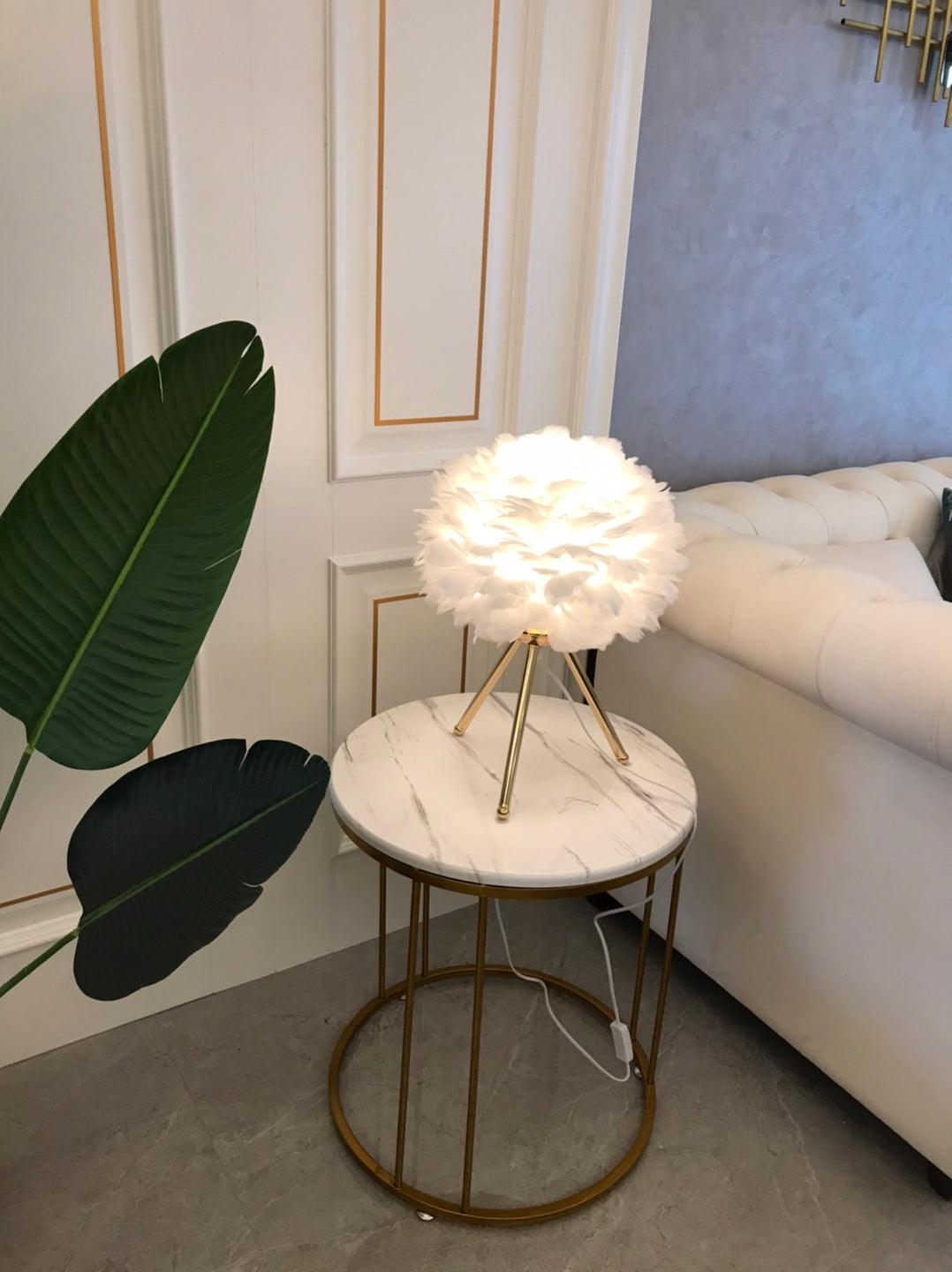 Goose Feather Table Lamp | Metal Base | Pink, White, Gray