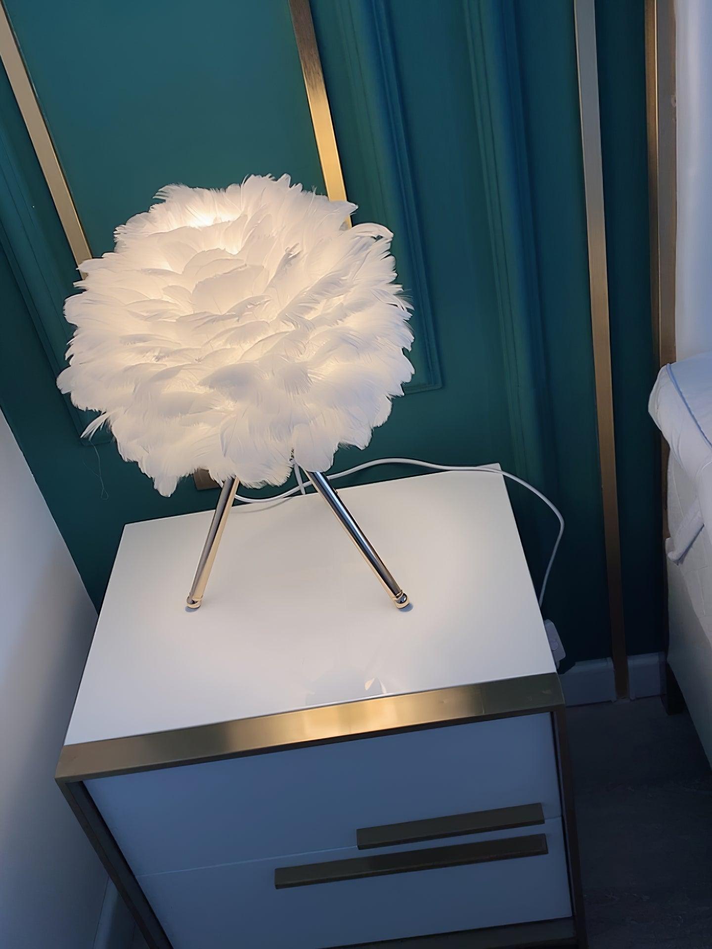 Goose Feather Table Lamp | Metal Base | Pink, White, Gray