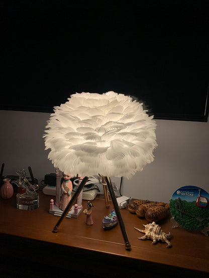 Goose Feather Table Lamp | Metal Base | Pink, White, Gray