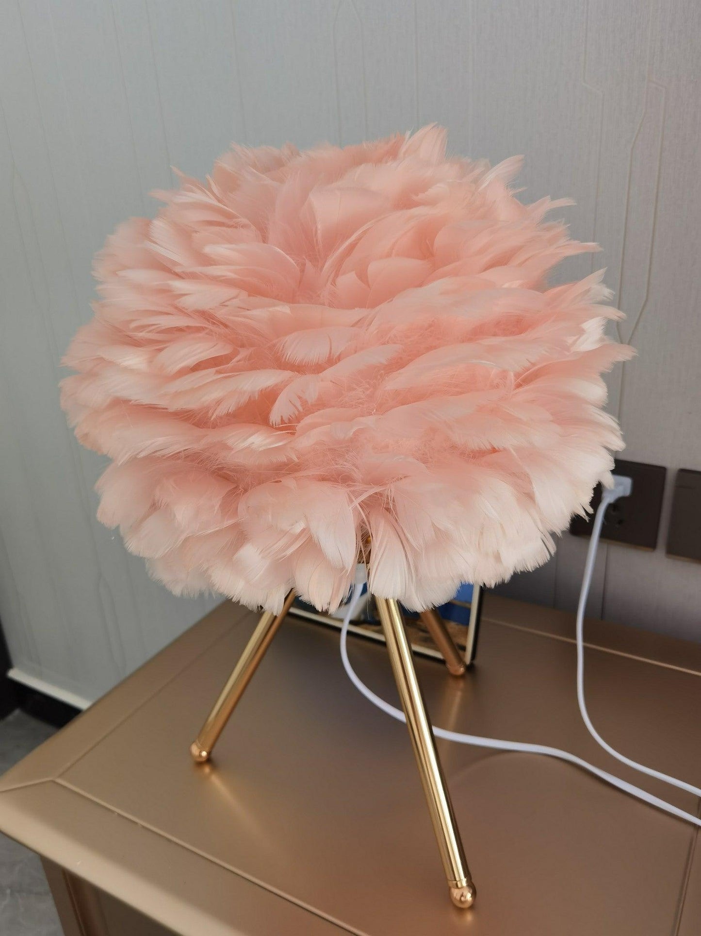 Goose Feather Table Lamp | Metal Base | Pink, White, Gray