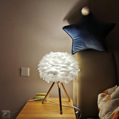 Goose Feather Table Lamp | Metal Base | Pink, White, Gray
