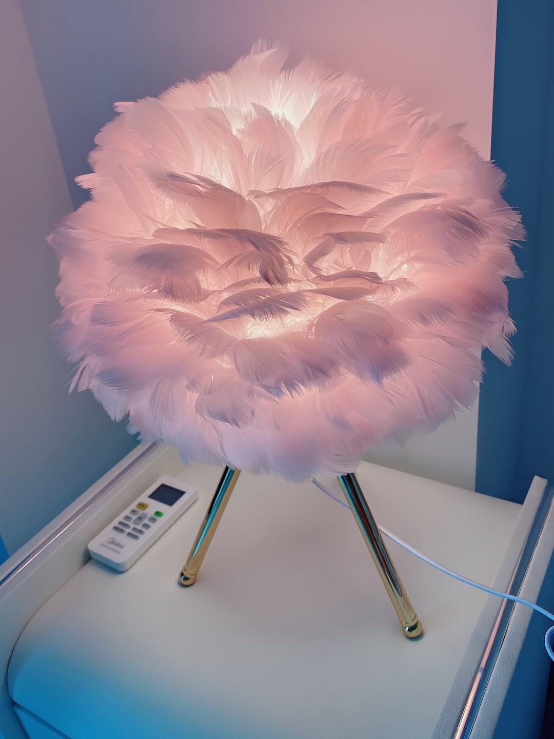 Goose Feather Table Lamp | Metal Base | Pink, White, Gray