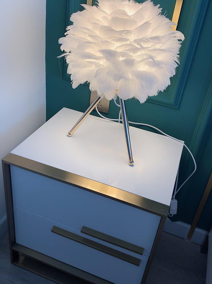 Goose Feather Table Lamp | Metal Base | Pink, White, Gray