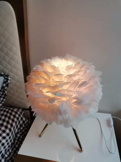 Goose Feather Table Lamp | Metal Base | Pink, White, Gray