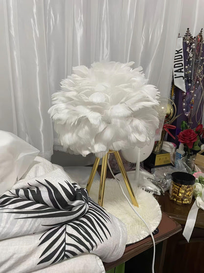 Goose Feather Table Lamp | Metal Base | Pink, White, Gray