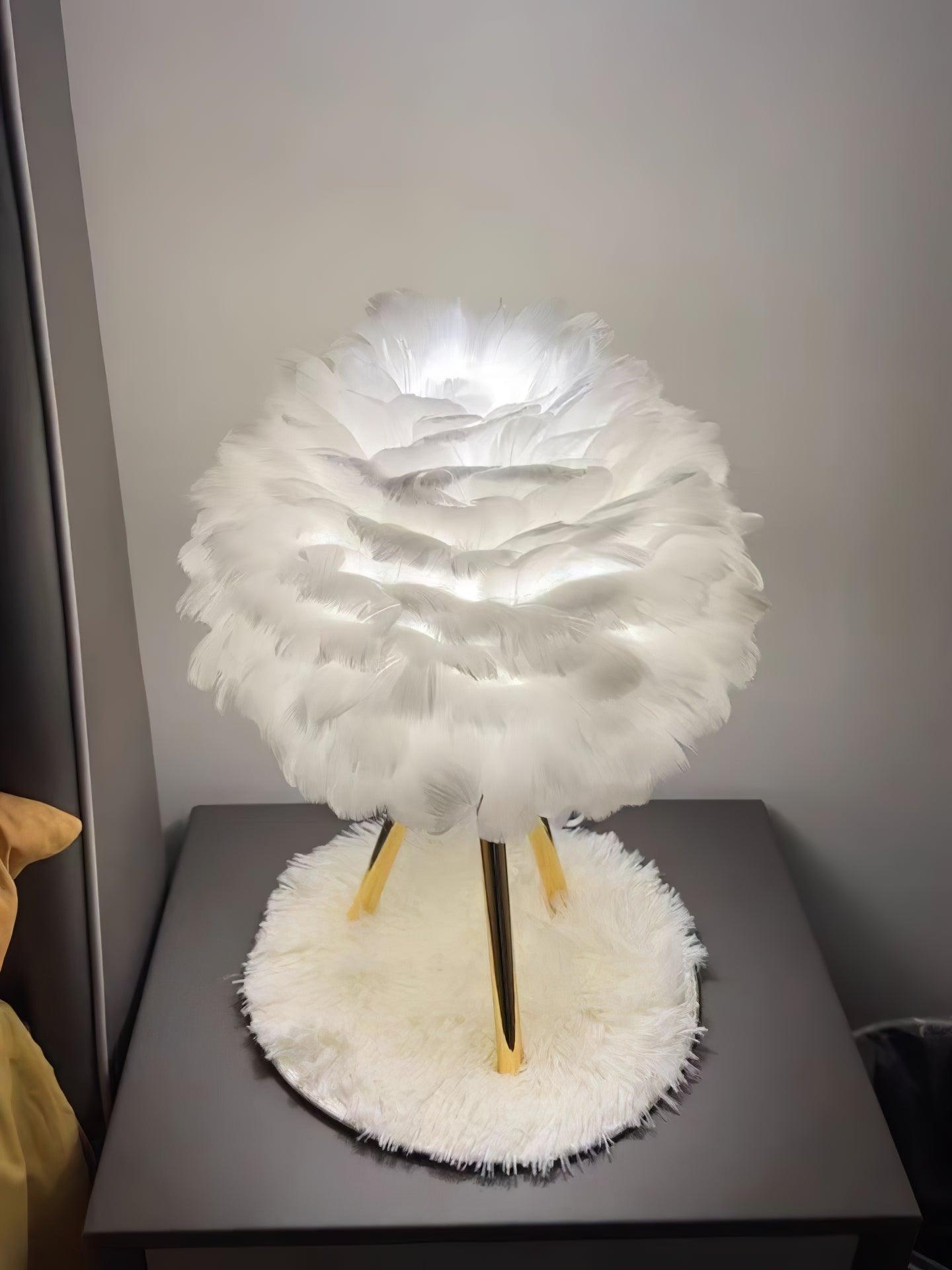 Goose Feather Table Lamp | Metal Base | Pink, White, Gray