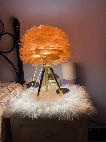 Goose Feather Table Lamp | Metal Base | Pink, White, Gray