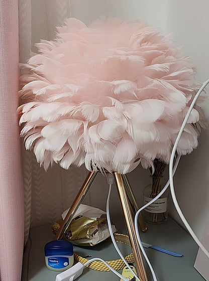 Goose Feather Table Lamp | Metal Base | Pink, White, Gray