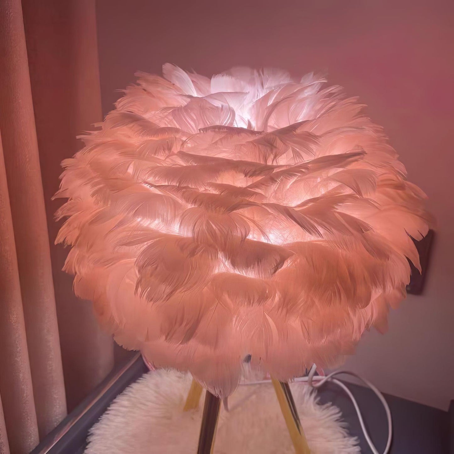 Goose Feather Table Lamp | Metal Base | Pink, White, Gray