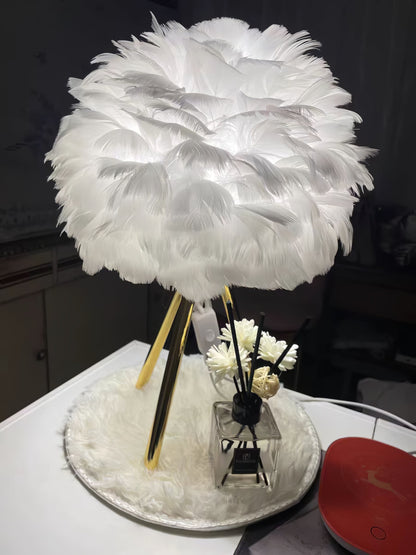 Goose Feather Table Lamp | Metal Base | Pink, White, Gray