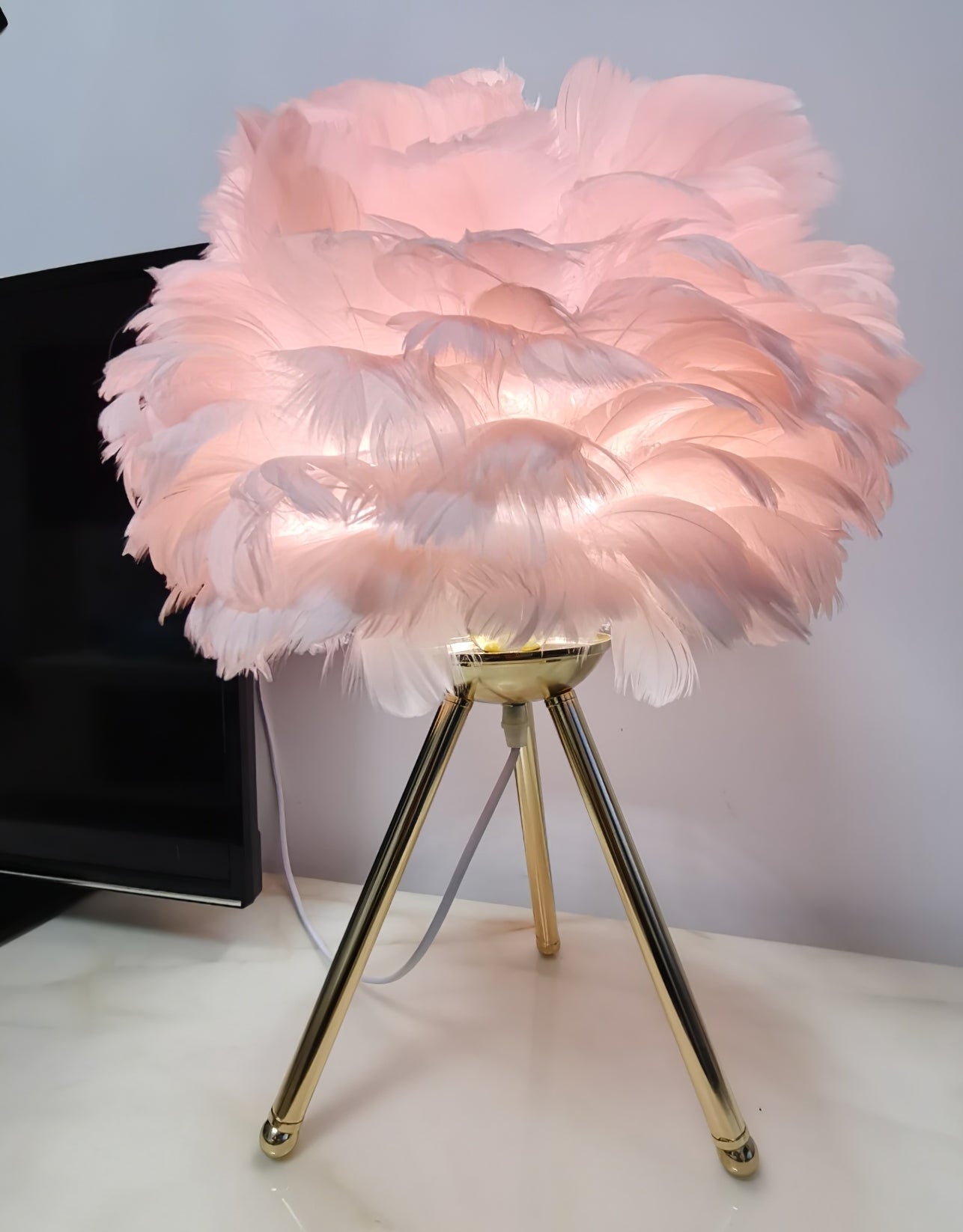 Goose Feather Table Lamp | Metal Base | Pink, White, Gray
