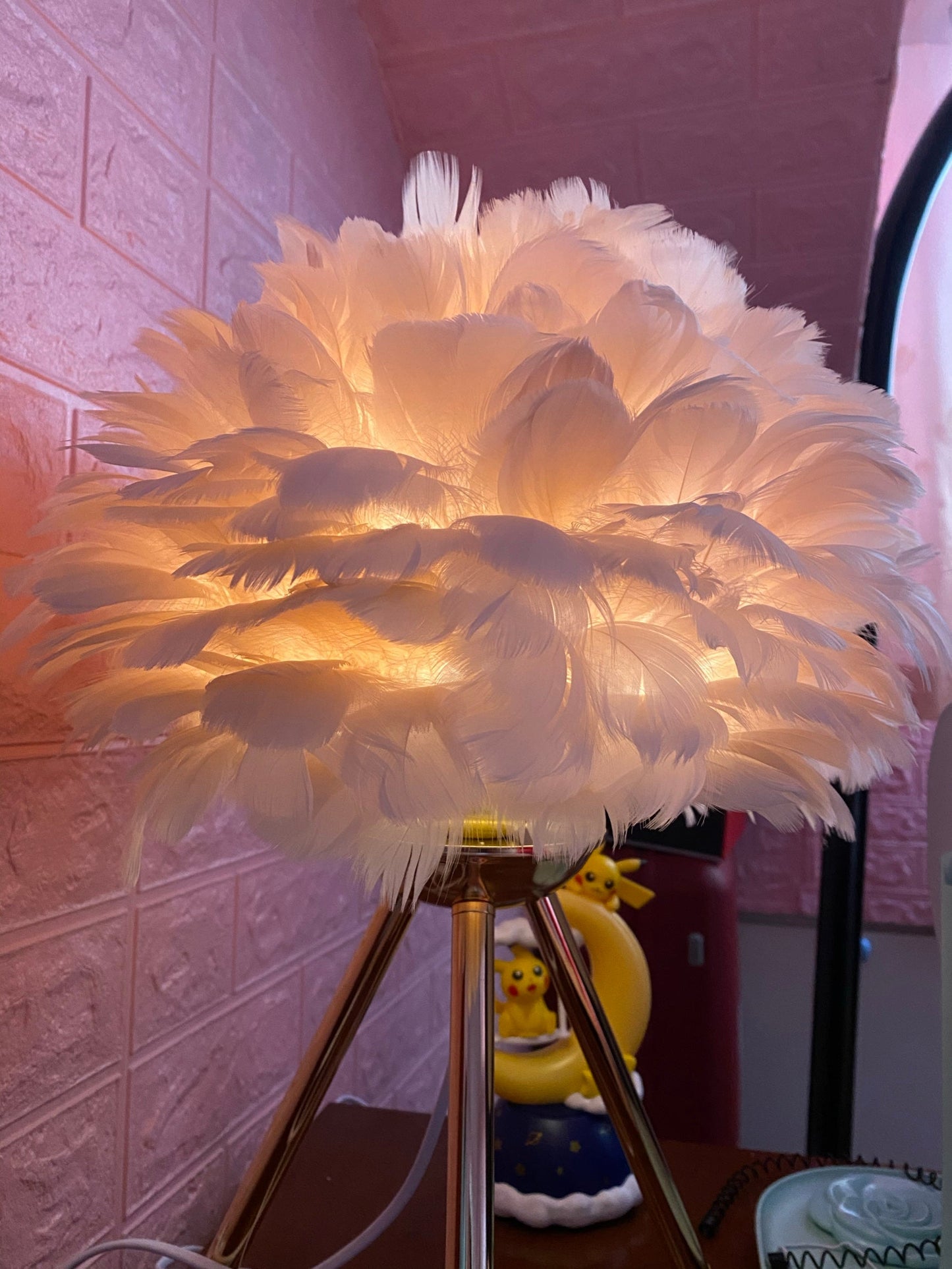 Goose Feather Table Lamp | Metal Base | Pink, White, Gray