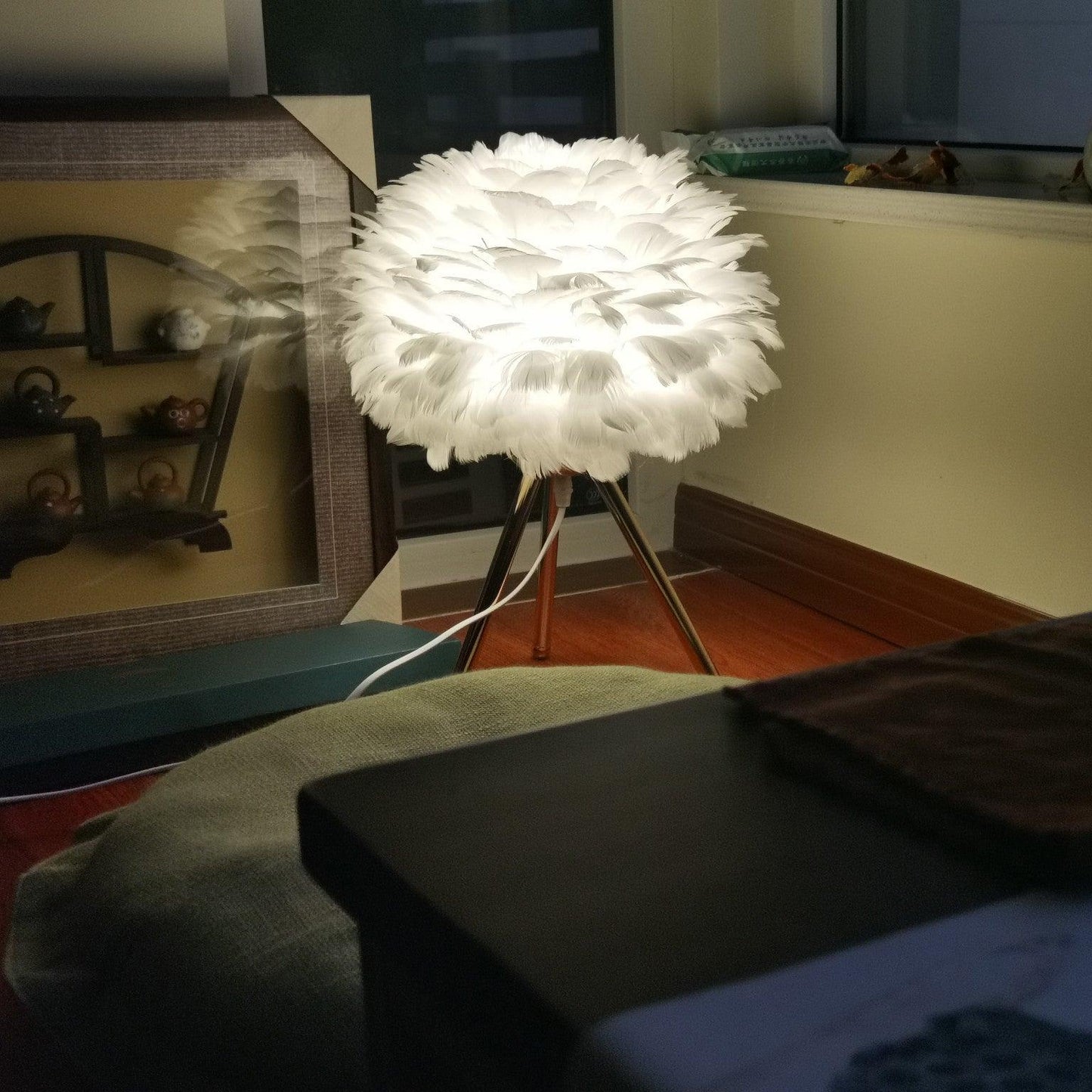Goose Feather Table Lamp | Metal Base | Pink, White, Gray