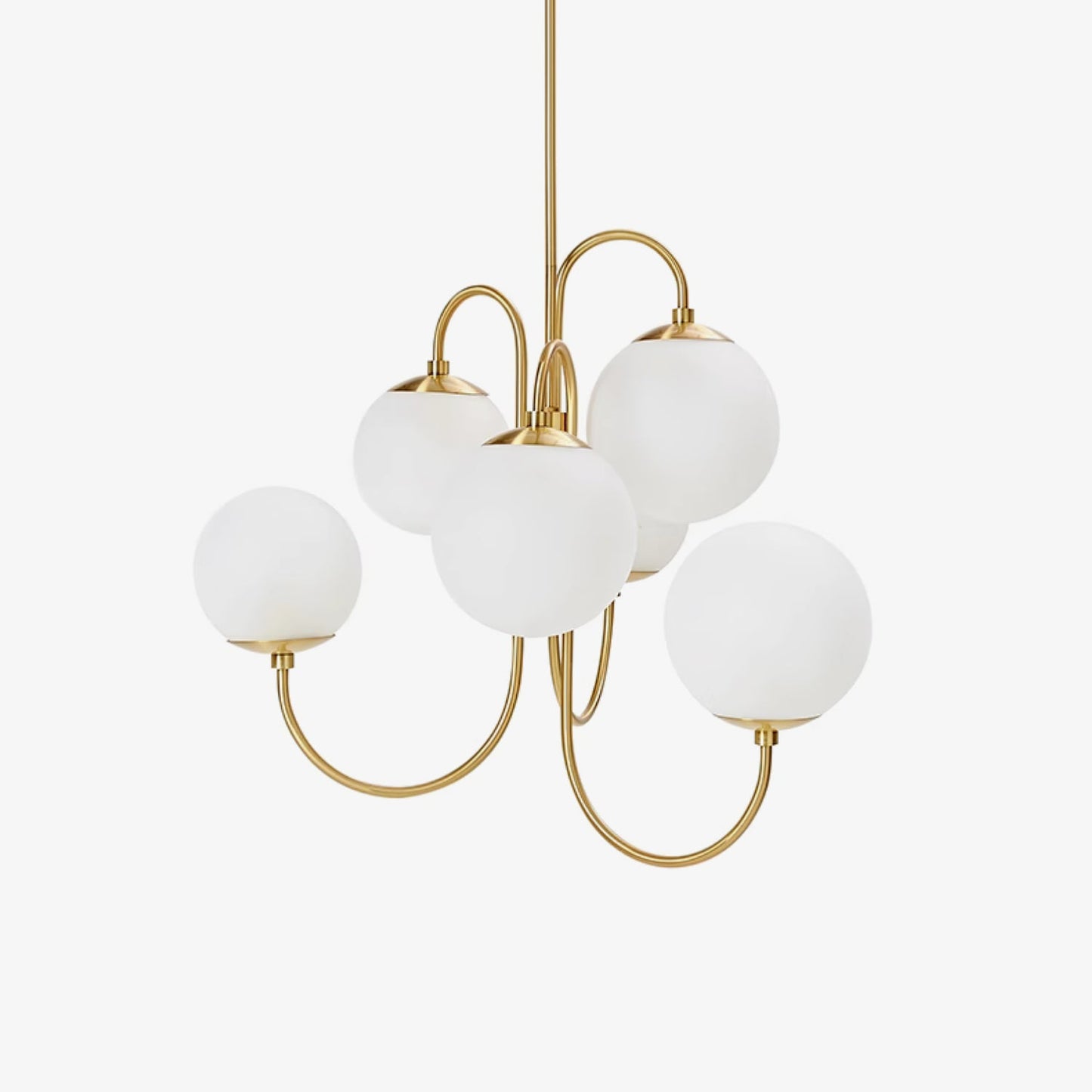 Gooseneck Chandelier | Salt-Blasted Glass Globes | Gold and Black