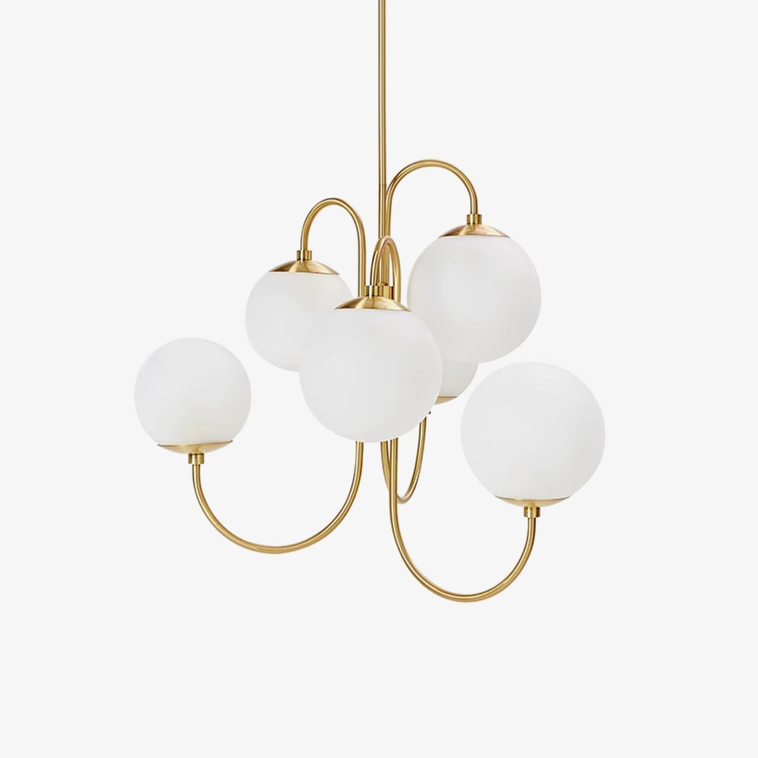 Gooseneck Chandelier | Salt-Blasted Glass Globes | Gold and Black