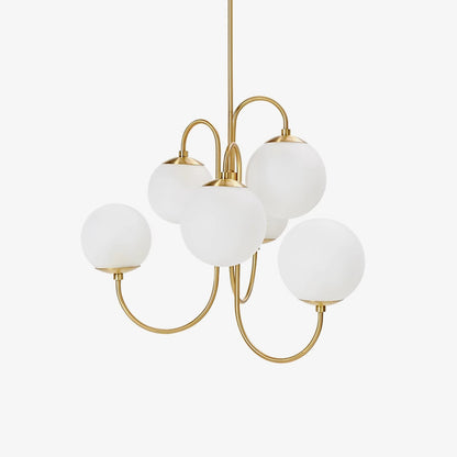 Gooseneck Chandelier | Salt-Blasted Glass Globes | Gold and Black