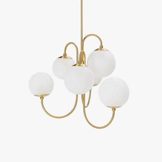 Gooseneck Chandelier | Salt-Blasted Glass Globes | Gold and Black