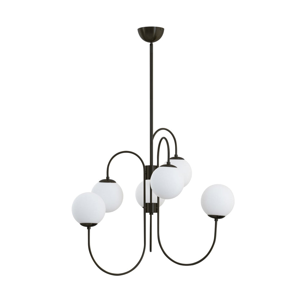 Gooseneck Chandelier | Salt-Blasted Glass Globes | Gold and Black