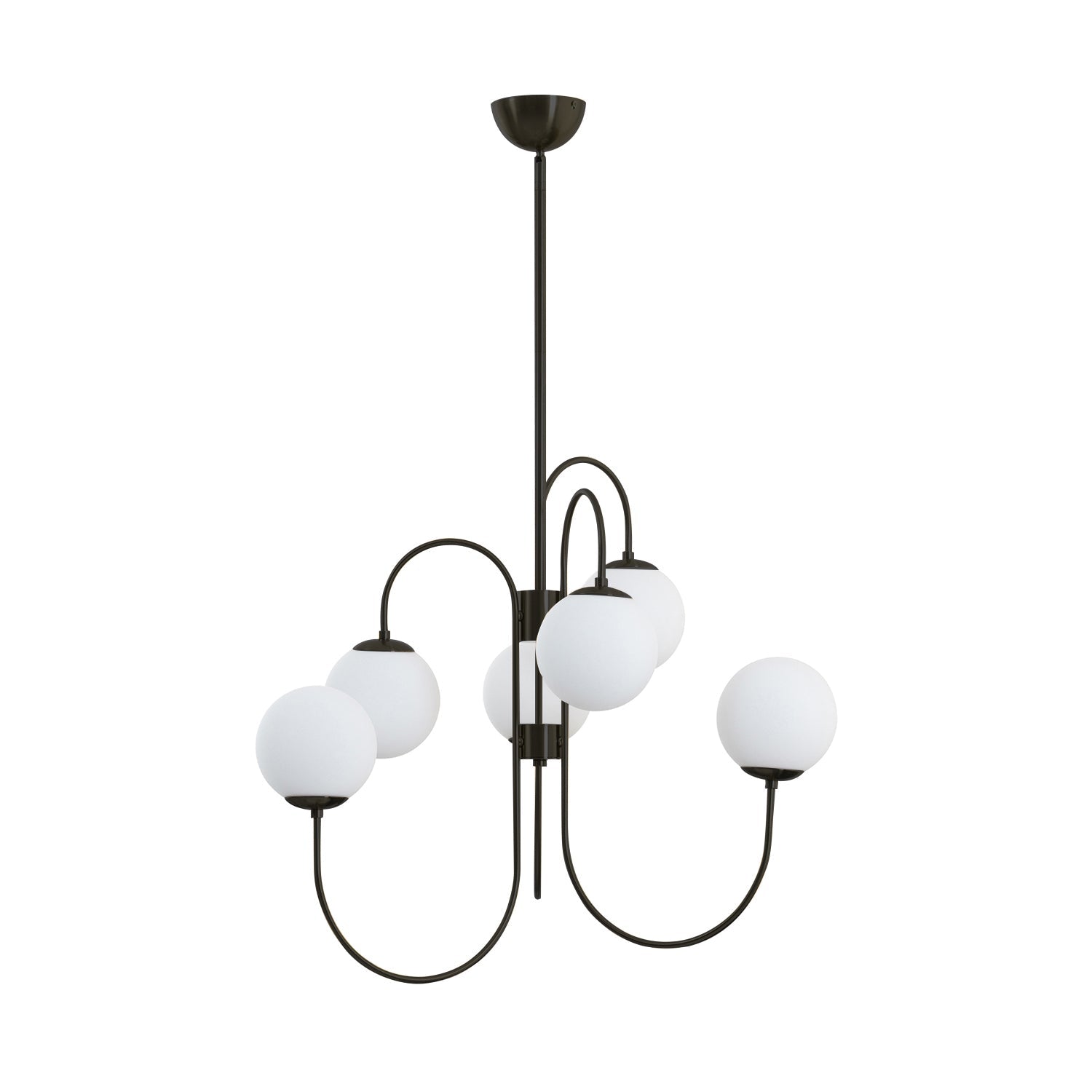 Gooseneck Chandelier | Salt-Blasted Glass Globes | Gold and Black