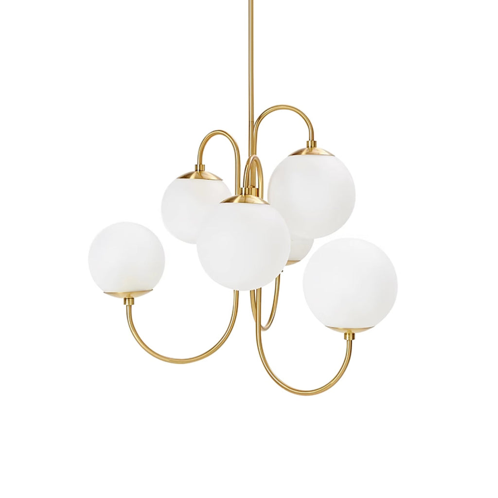 Gooseneck Chandelier | Salt-Blasted Glass Globes | Gold and Black