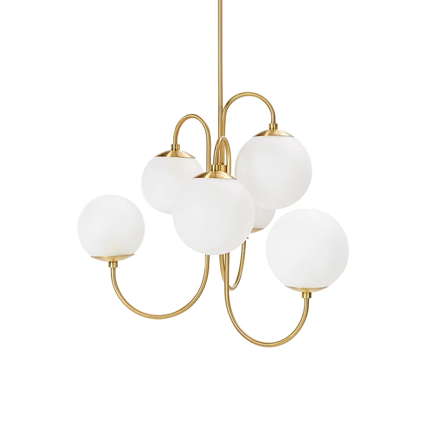 Gooseneck Chandelier | Salt-Blasted Glass Globes | Gold and Black